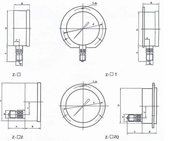 真空壓(ya)力表外(wài)形尺寸(cùn)圖